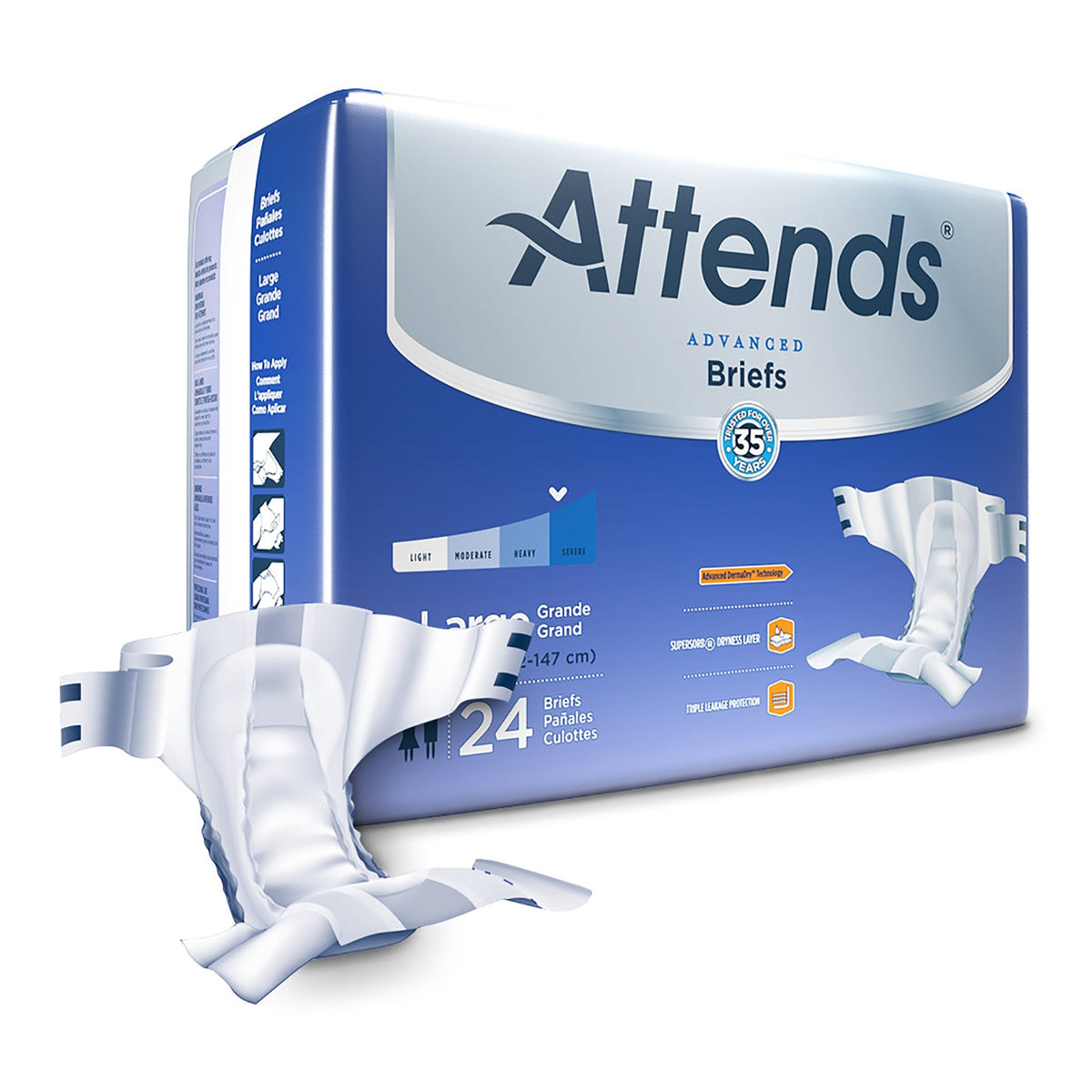 Attends Unisex Adult Incontinence Brief Large Disposable DDC30, Case Of 3