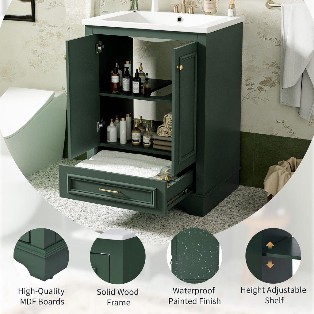Bathroom Vanity With Ceramic Sink Combo, Modern Freestanding Storage Cabinet With Silver Handles