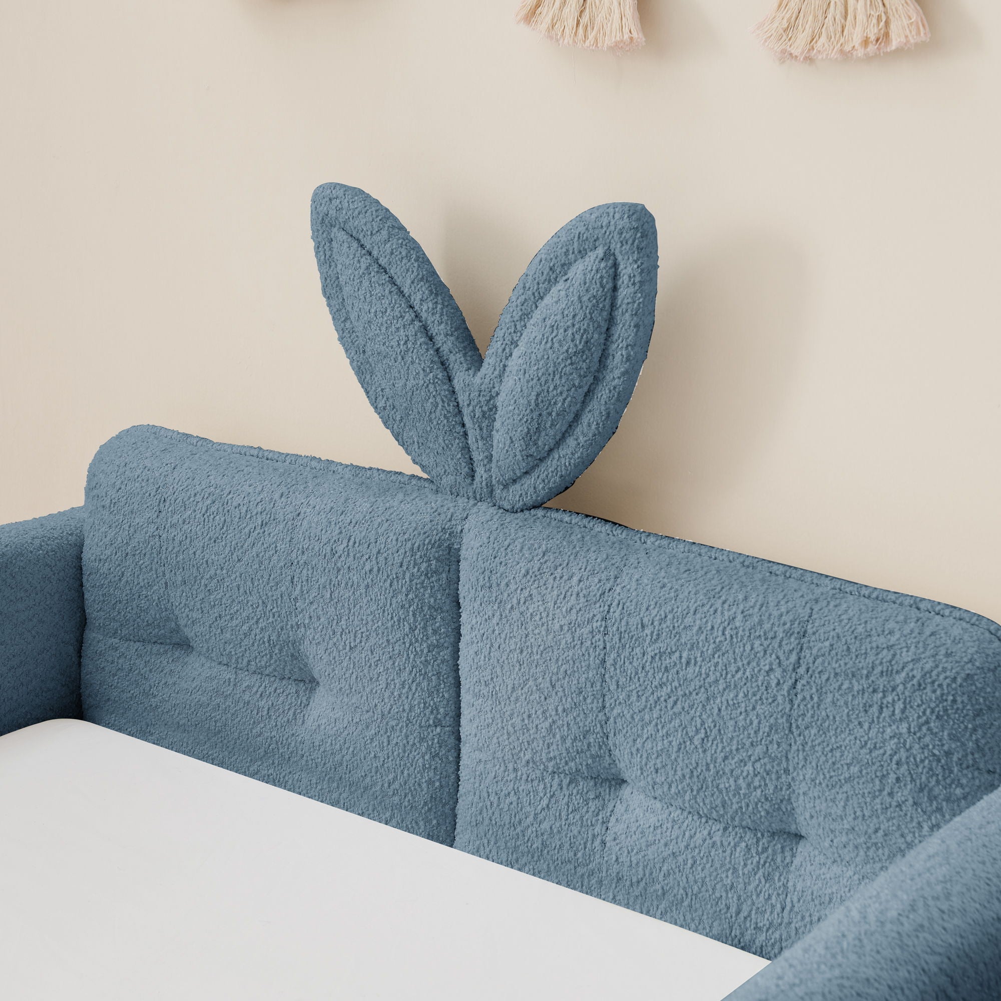 Cute Rabbit Ear Upholstered Platform Bed Frame With Safety Rail