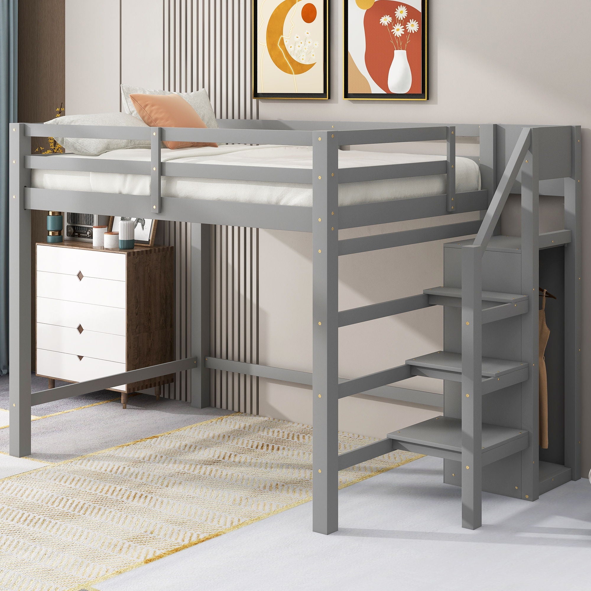 Loft Bed With Built In Storage Wardrobe And Staircase