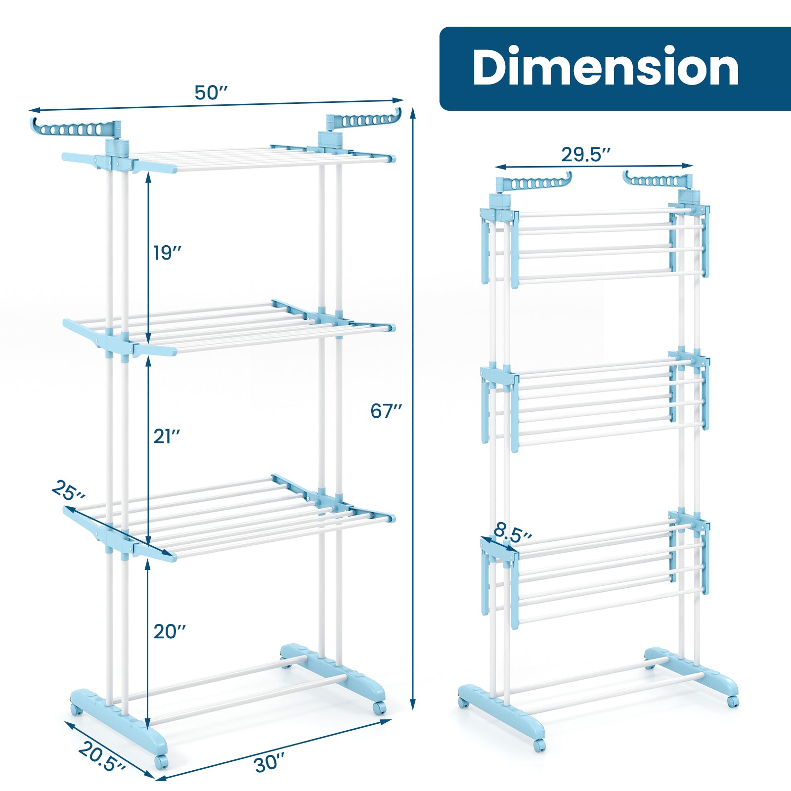 4-tier Clothes Drying Rack with Rotatable Side Wings and Collapsible Shelves-Navy
