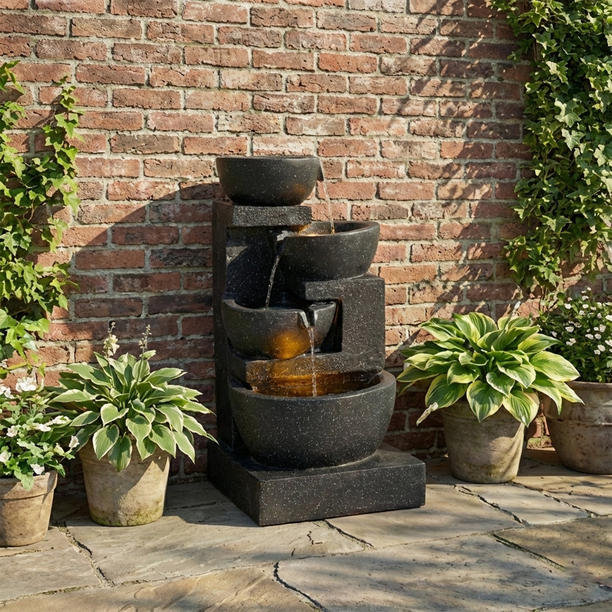 29-Inch Terrazzo Style LED Outdoor Indoor Water Fountain