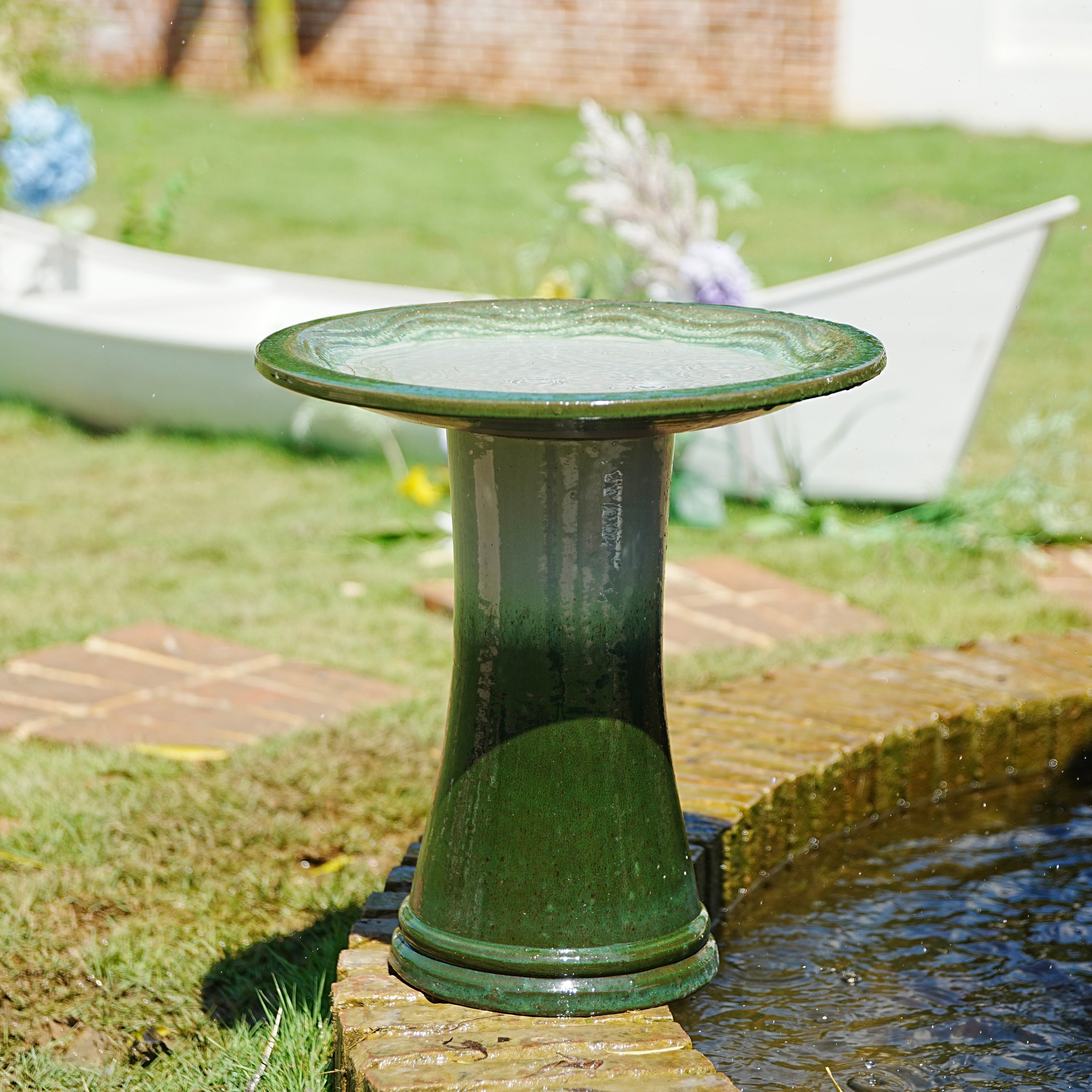 17" Ceramic Bird Bath for Outside, Elegant Tall Outdoor Bird Bath