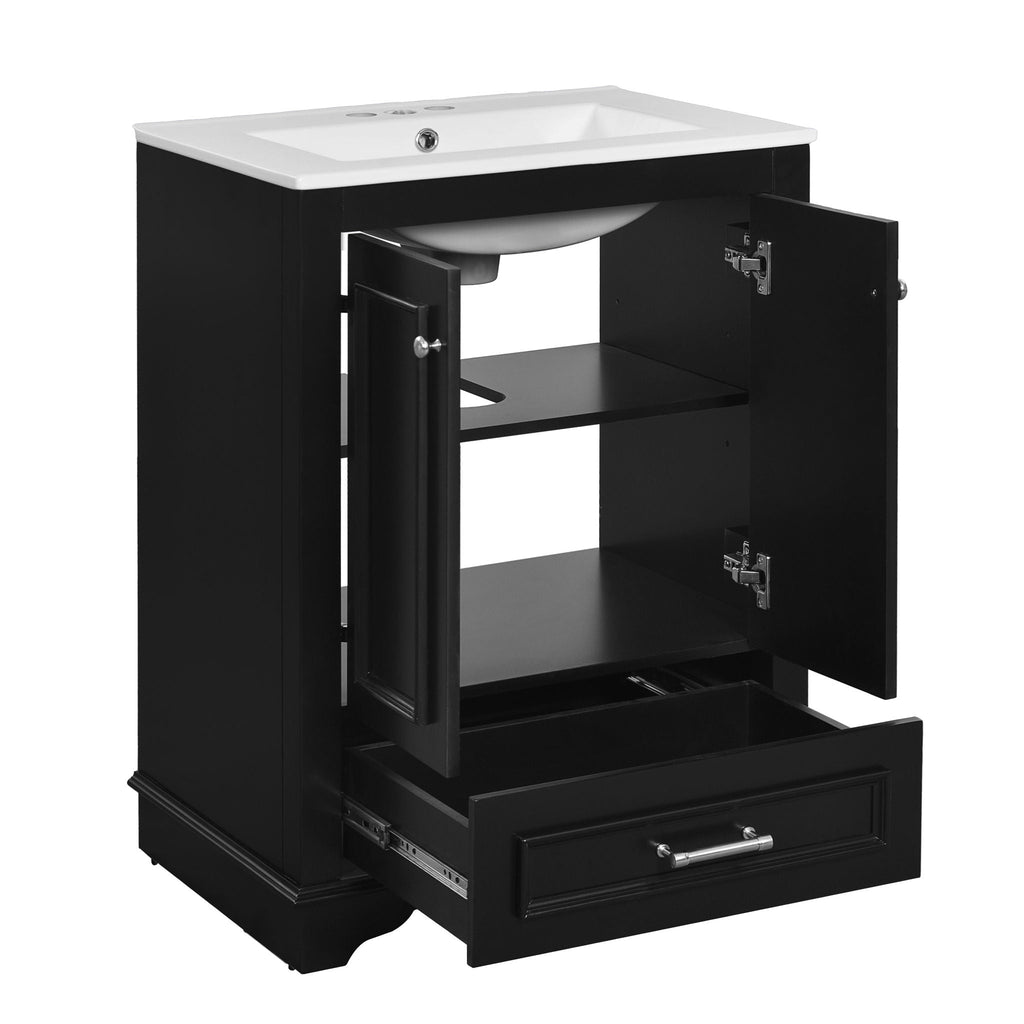 Bathroom Vanity With Ceramic Sink Combo, Modern Freestanding Storage Cabinet With Silver Handles
