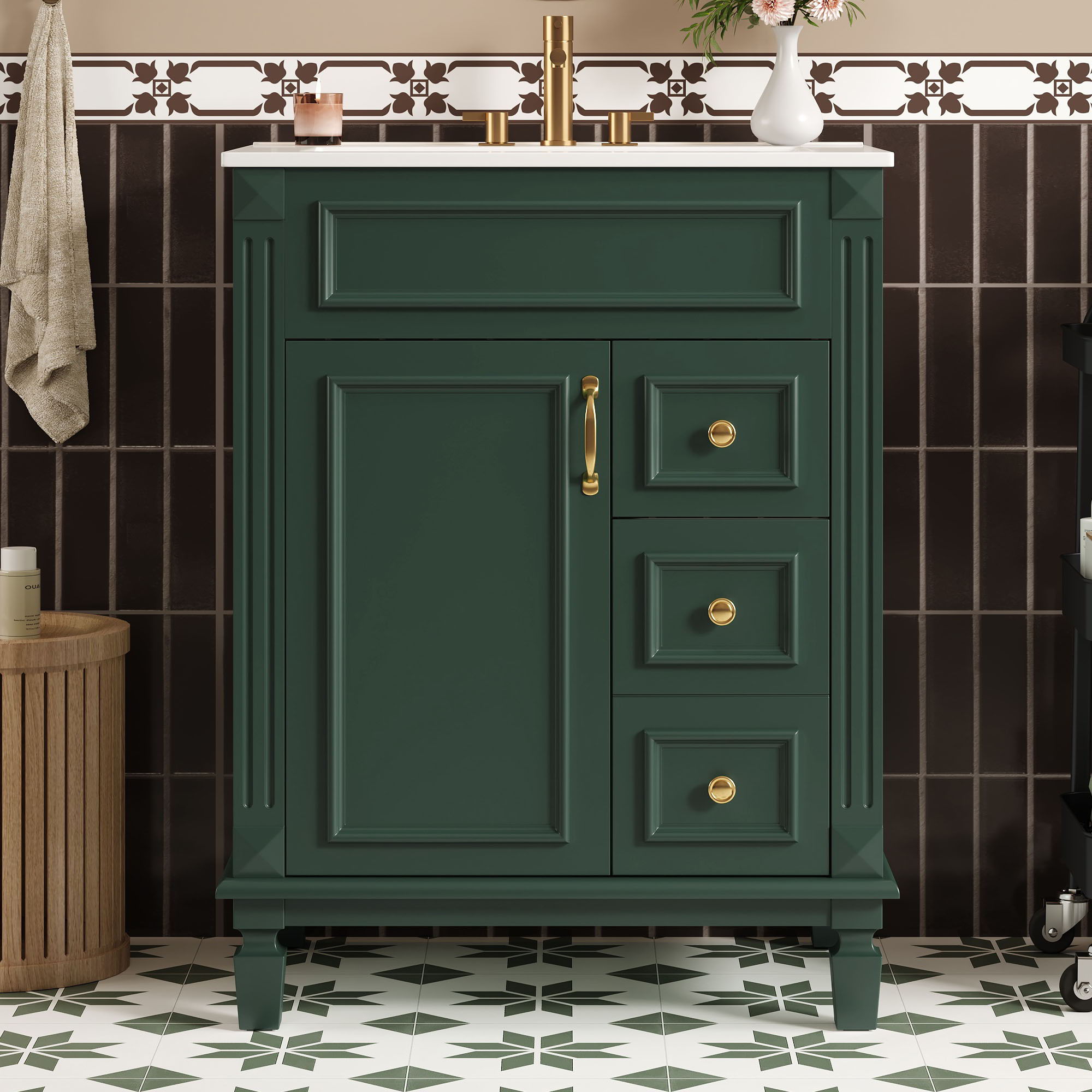 Bathroom Vanity With Sink, Compact Cabinet & 2 Drawers And Adjustable Shelf