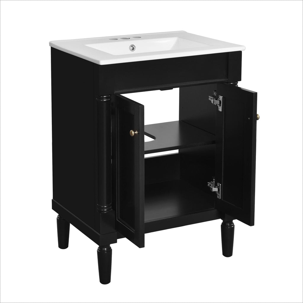Bathroom Vanity With Top Sink, 2 Tier Storage Cabinet