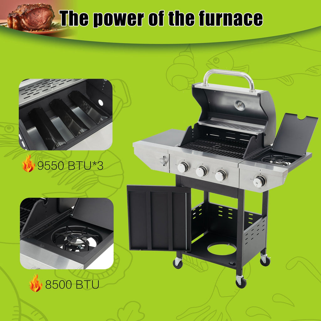 GigaTech 3 Burner Stainless Steel Propane Grill with Side Burner