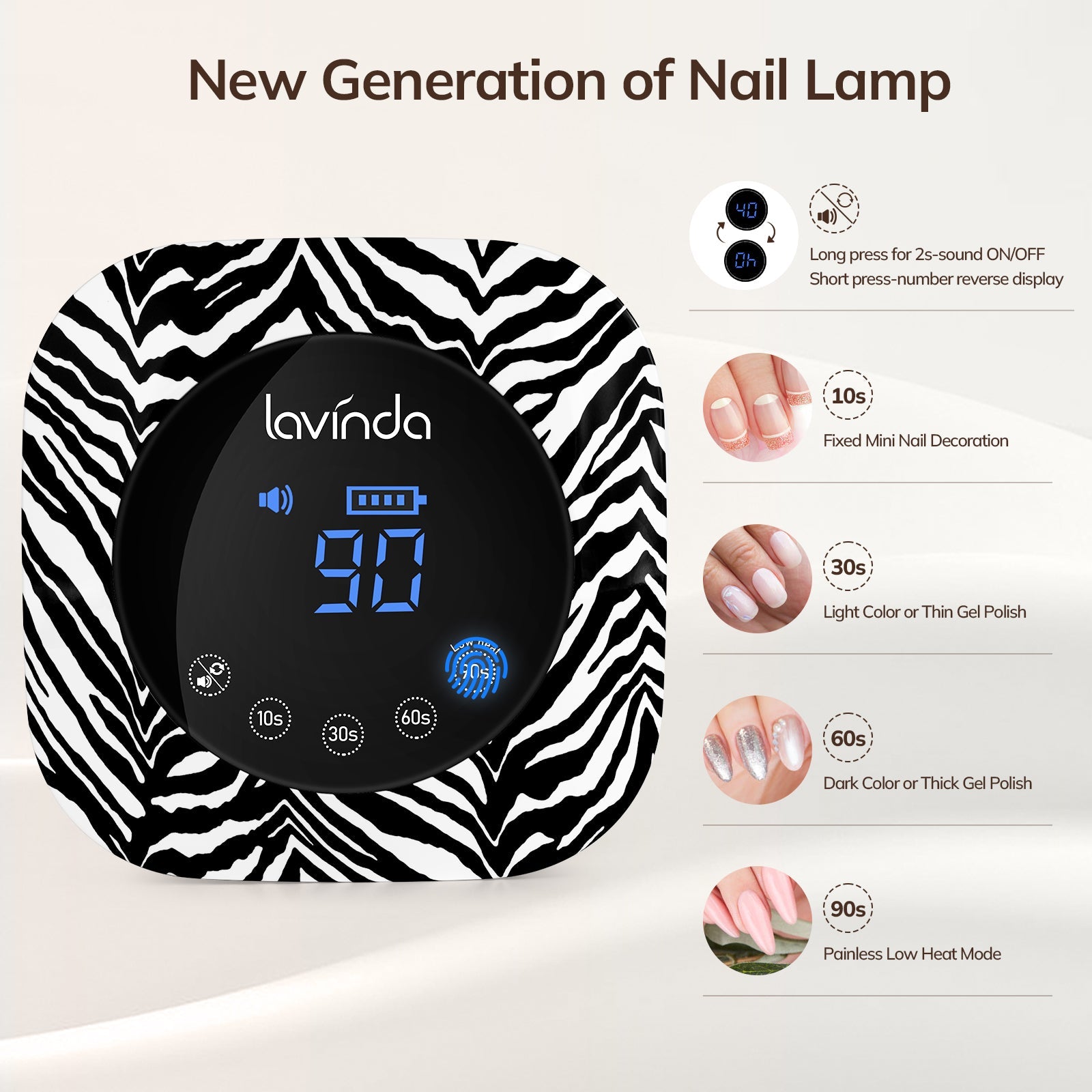 Crown™ Nail Lamp - Zebra Print - 54W Rechargeable UV/LED