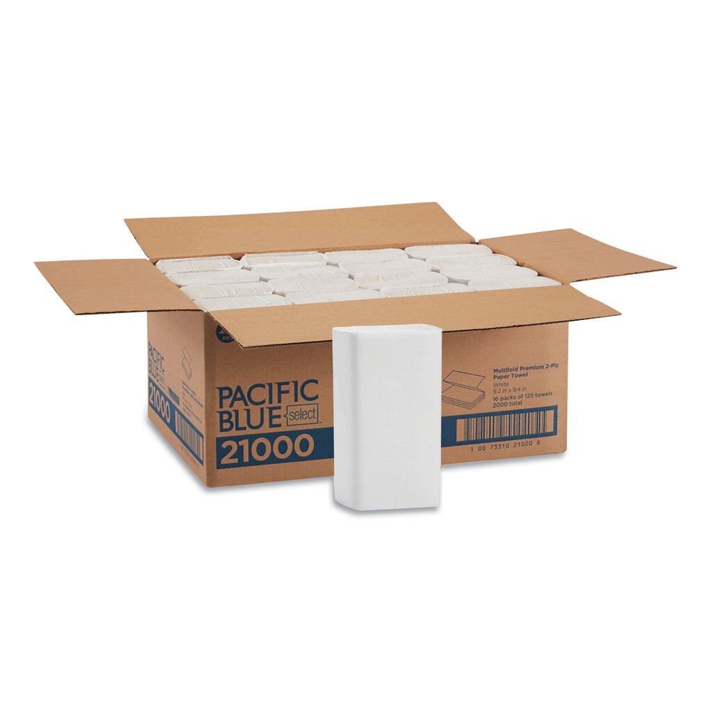 Georgia Pacific Blue Select Multi-Fold 2 Ply Paper Towel, 9.2 x 9.4, White, 125/Pack, 16 Packs/Carton