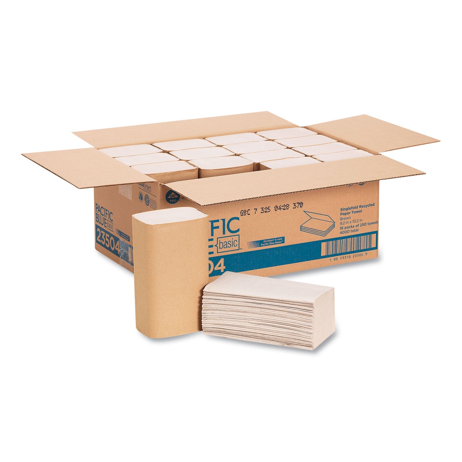 Georgia Pacific Pacific Blue Basic S-Fold Paper Towels, 10.25 x 9.25, Brown, 250/Pack, 16 Packs/Carton