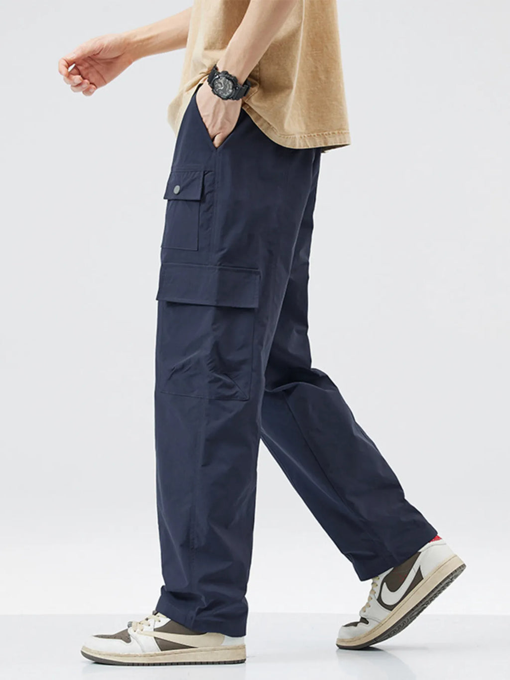 Men's Full Size Relaxed Fit Cargo Pants with Drawstring