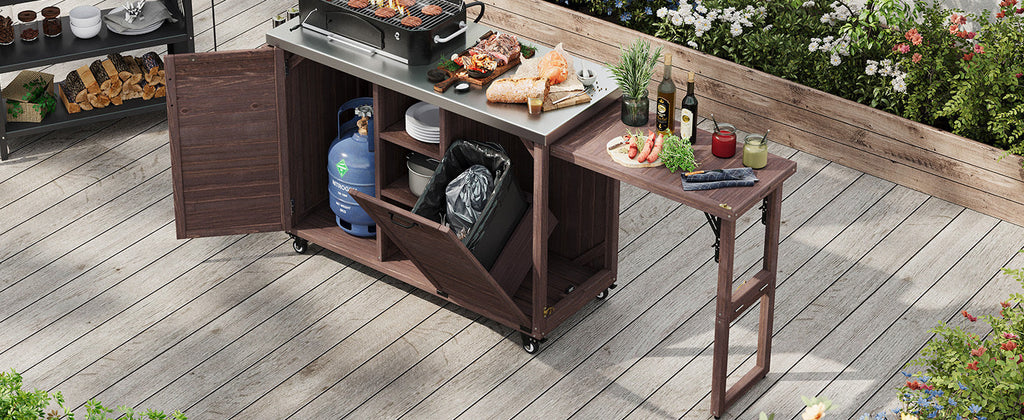 K&K 78.3' Outdoor Kitchen Island with Foldable Grill Table