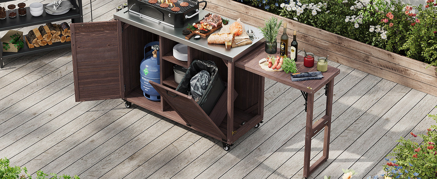 K&K 78.3' Outdoor Kitchen Island with Foldable Grill Table