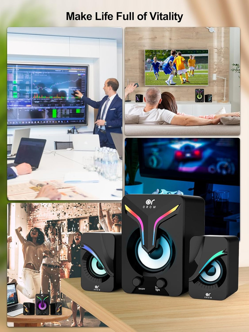 OR O R O W OROW Computer Speakers,Mini PC Speakers with Subwoofer,2.1 Desktop Speaker with RGB Lights,Usb Powered, Stereo Sound,Gaming Speakerwith 3.5Mm Aux Cable for Monitor/Laptop/Tablet(S212)