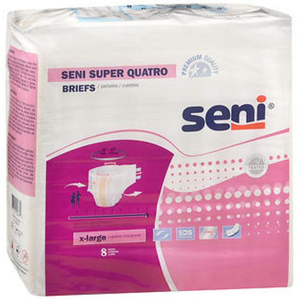 Seni Super Quatro Adult Incontinence Brief XL Heavy Absorbency Breathable / Overnight, S-XL08-BQ1, Severe