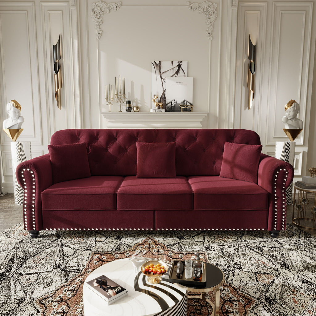 Upholstered Sofa Set With Nailhead Trim And Rolled Armrests, Includes Pillows