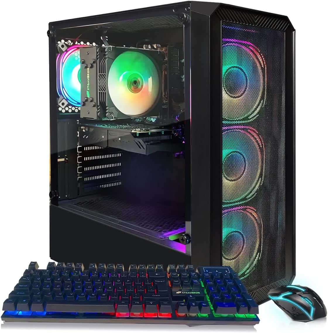 Stgaubron Gaming PC Desktop Computer, Intel Core I7 up to 3.9Ghz, Radeon RX 580 8G, 32GB RAM, 512GB SSD, Wifi 6, BT 5.0, RGB Fan X3, Windows 11 Home, White