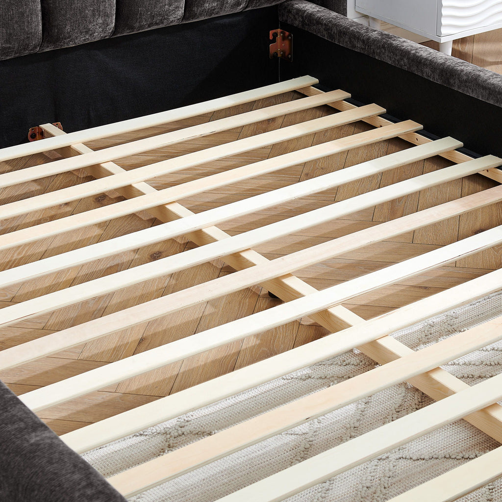 Modern Upholstered Bed Frame With Thick Fabric And Headboard