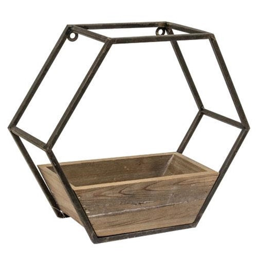 Wood & Metal Hexagon Wall Planter