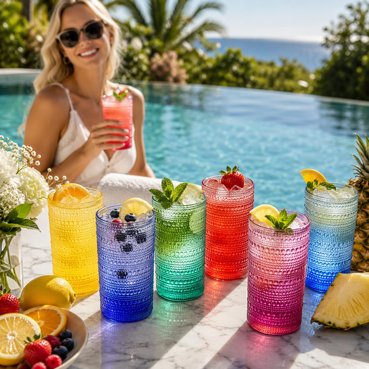 Madrid Acrylic Highball Hobnail Glassware, Set of 6