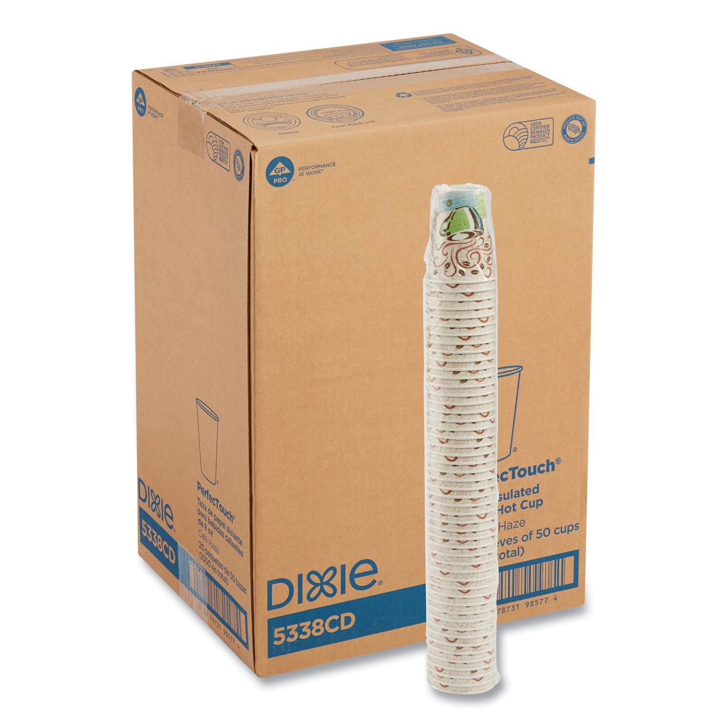 Dixie PerfecTouch Paper Hot Cups, 8 oz, Coffee Haze Design, 50/Sleeve, 20 Sleeves/Carton