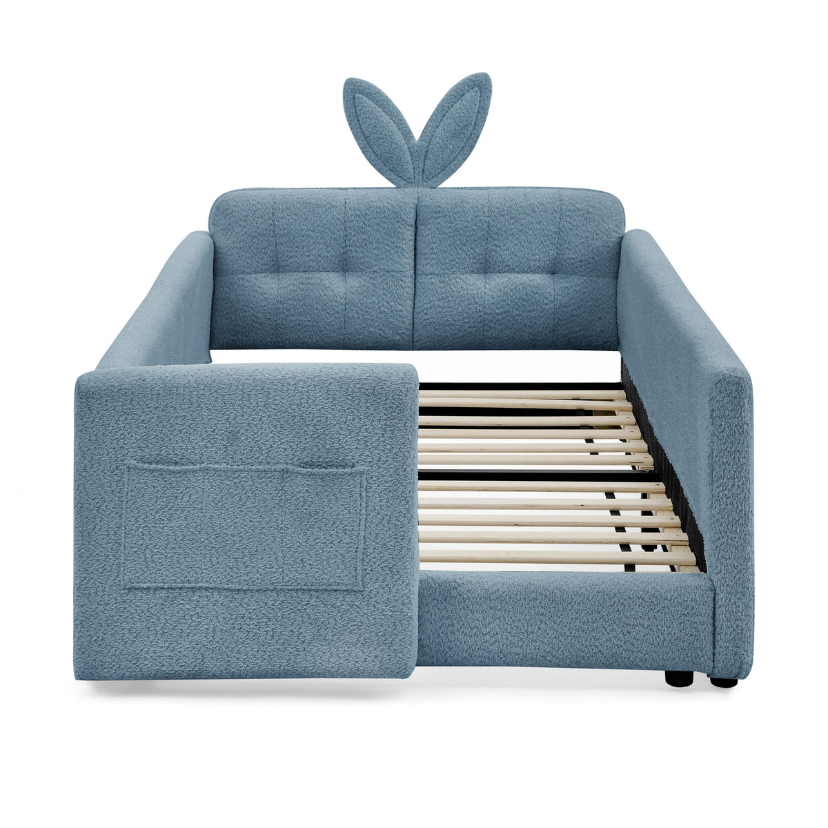 Cute Rabbit Ear Upholstered Platform Bed Frame With Safety Rail