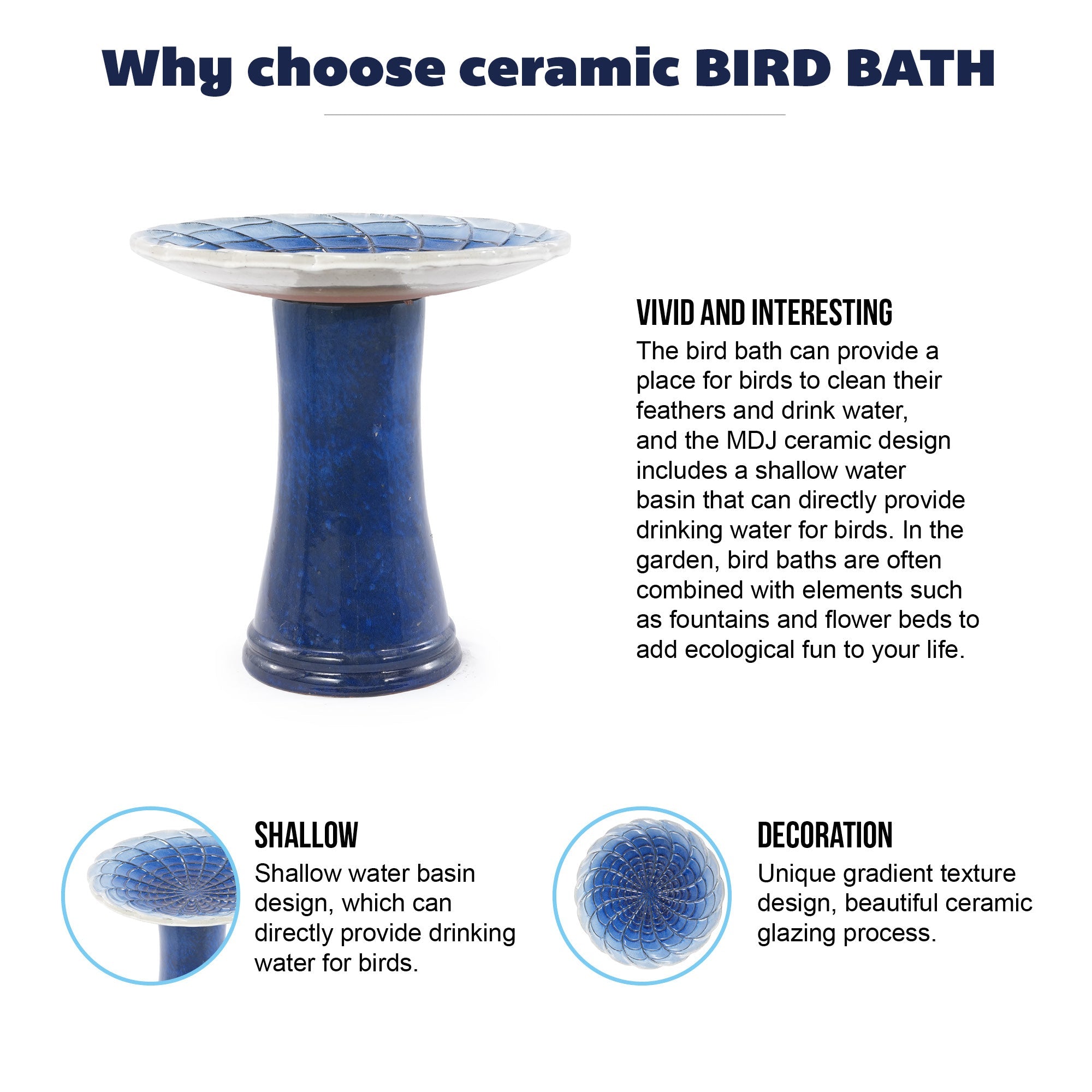 Handmade Glazed Ceramic Bird Bath