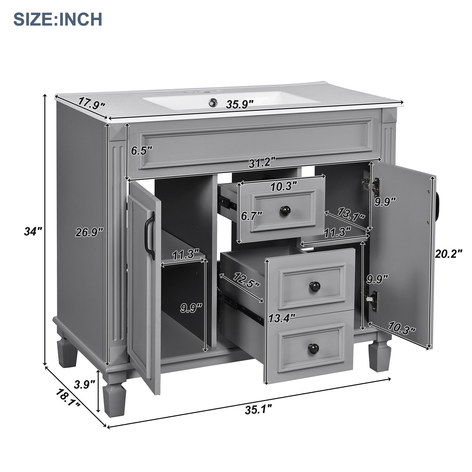 Bathroom Vanity With Top Sink and Soft-Closing Storage