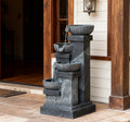 4-Tier Resin Cascading Bowls Outdoor Waterfall Fountain with LED Lights