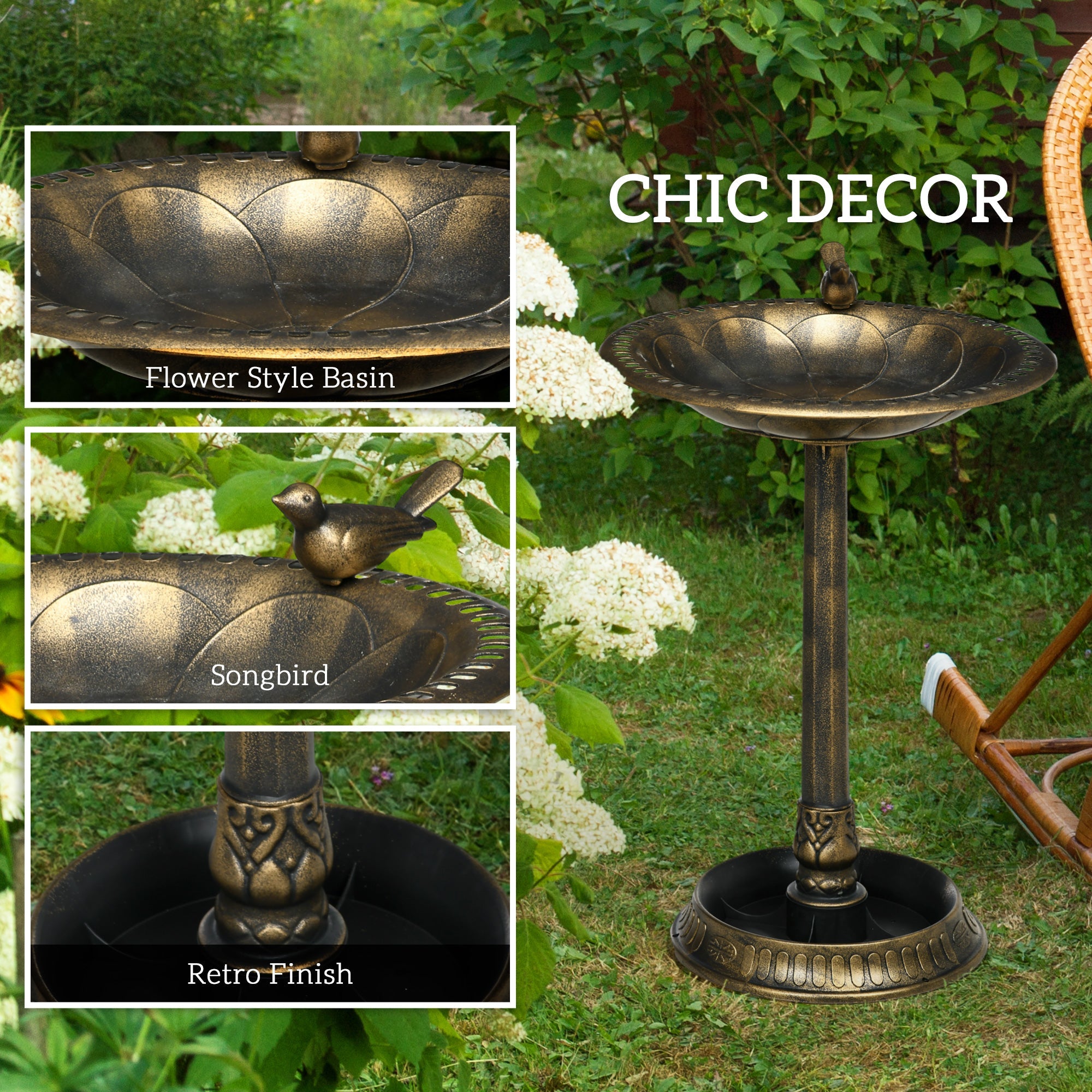 Outsunny 28" Antique Bird Bath with Pedestal Flower Planter