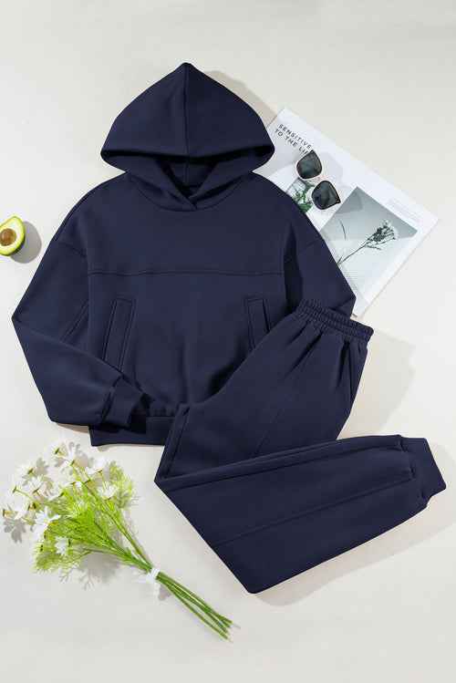Solid Reverse Seams Hoodie and Joggers Set