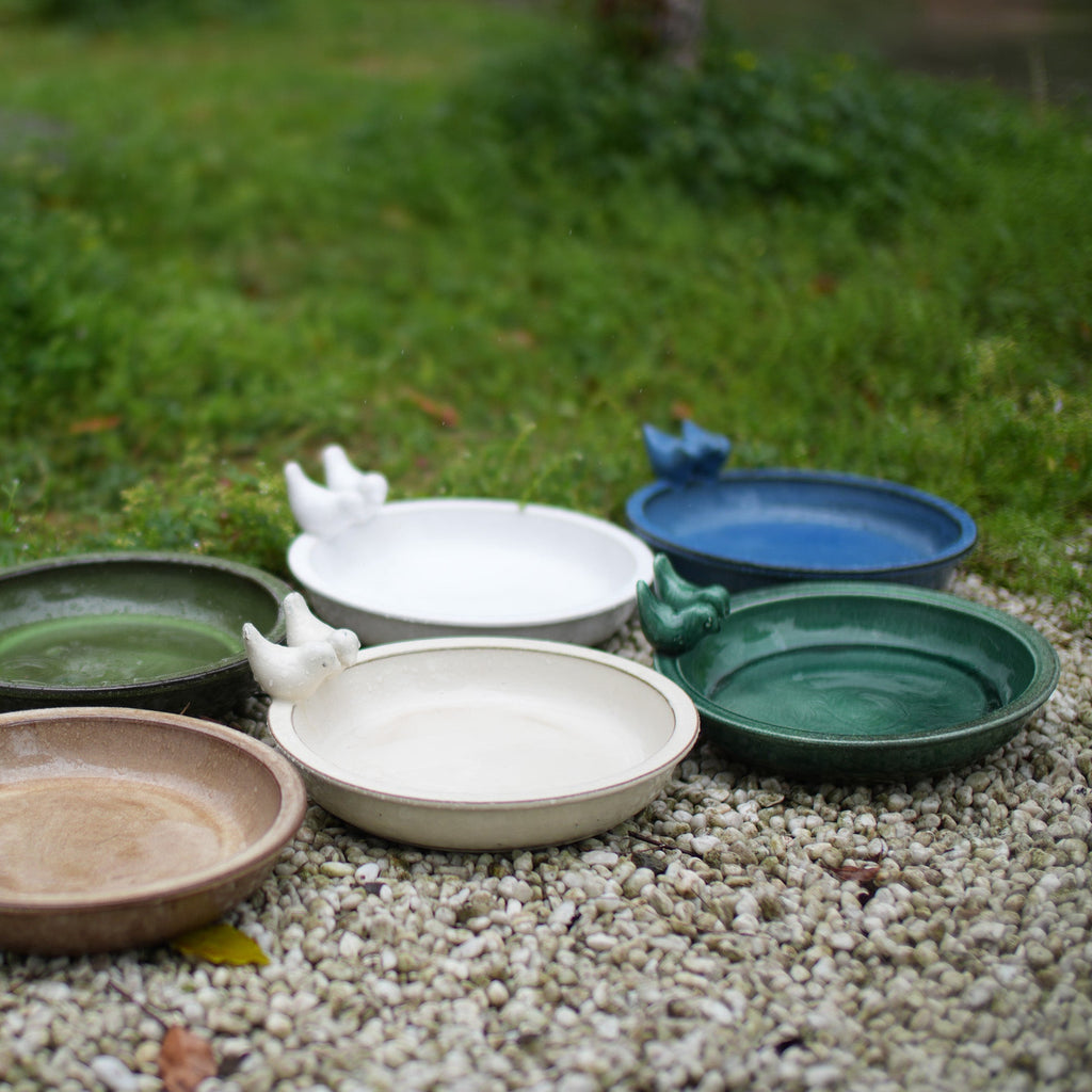 Handmade Ceramic Bird Bath, 11.8 Inch Forest