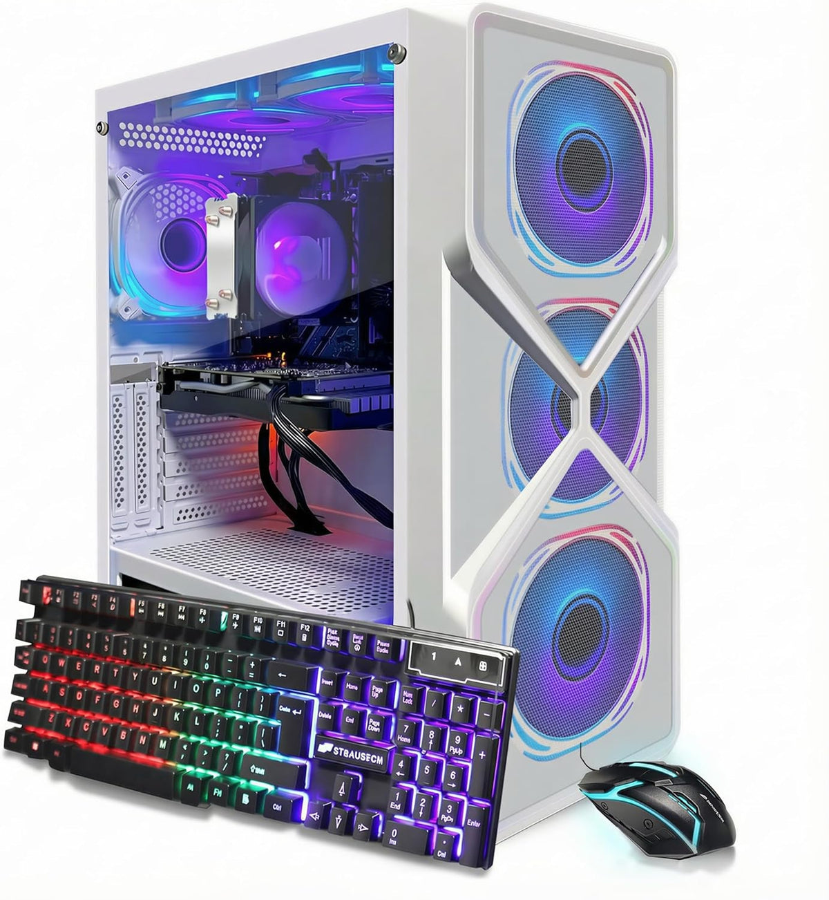 Stgaubron Gaming PC Desktop Computer, Intel Core I7 up to 3.9Ghz, Radeon RX 580 8G, 32GB RAM, 512GB SSD, Wifi 6, BT 5.0, RGB Fan X3, Windows 11 Home, White