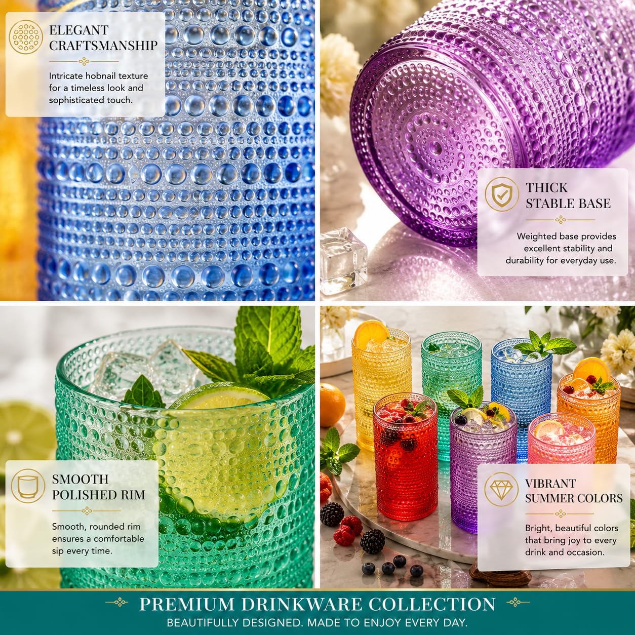 Madrid Acrylic Highball Hobnail Glassware, Set of 6