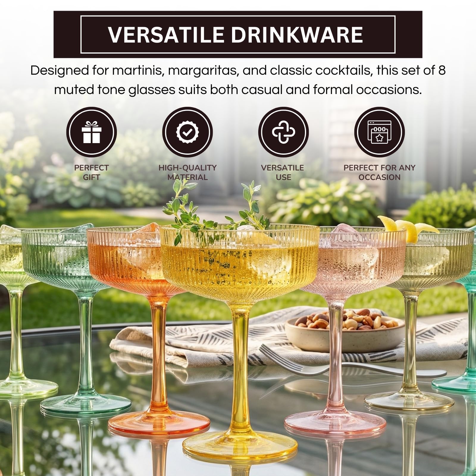 Madrid Acrylic Champagne Coupe Cocktail Glassware, Set of 8