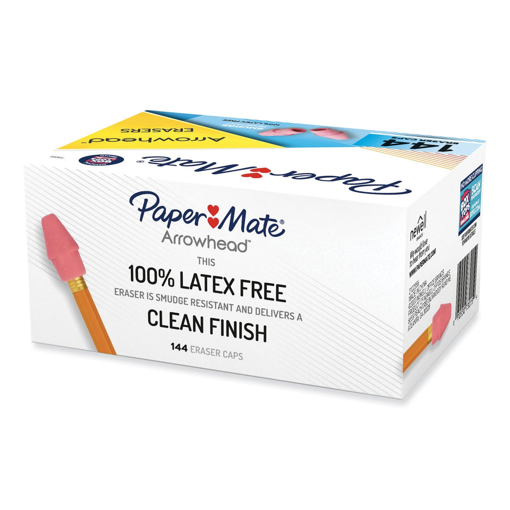 Paper Mate Arrowhead Eraser Caps, For Pencil Marks, Pink, 144/Box