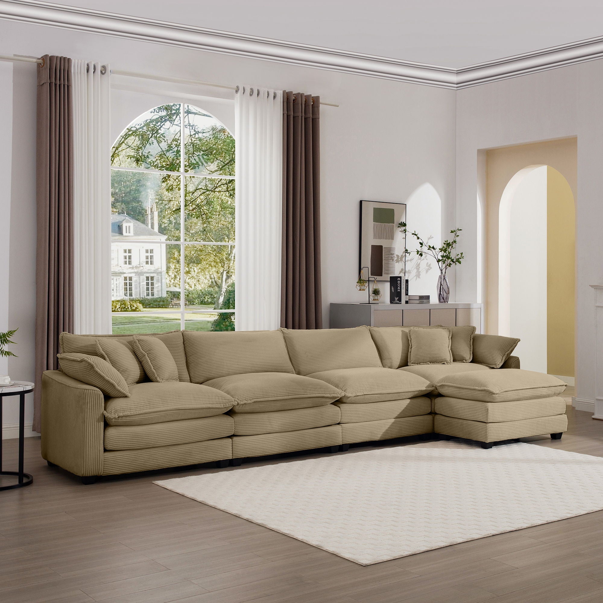 Modern Oversized Modular Cushion Sofa With Ottoman, Low Back, Deep Seating Sofa Set