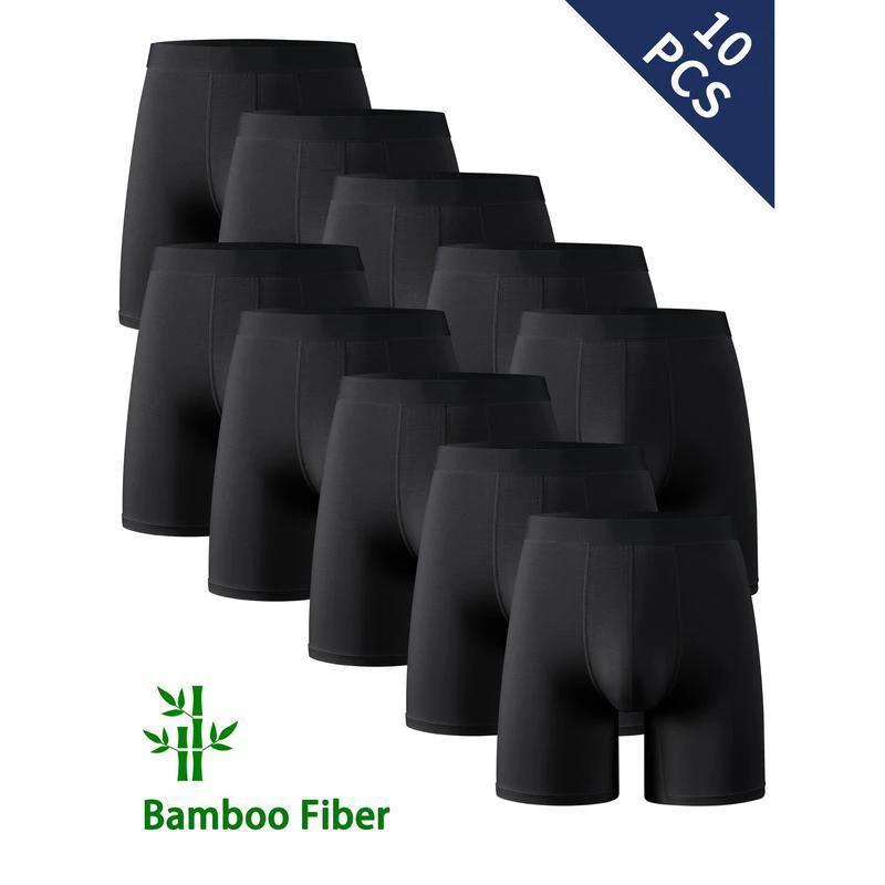 10pcs Men's Bamboo Fiber Boxer Briefs Medium Stretch Solid