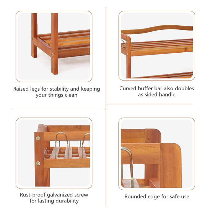 5-Tier Acacia Wood Shoe Rack with Side Metal Hooks