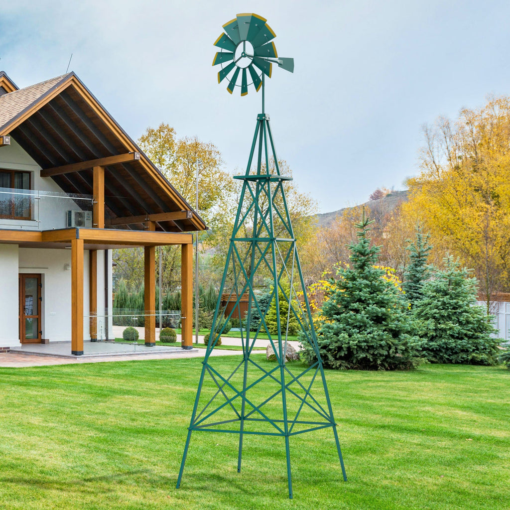 8 Feet Windmill Metal Ornamental Wind Wheel Weather Resistant-Green