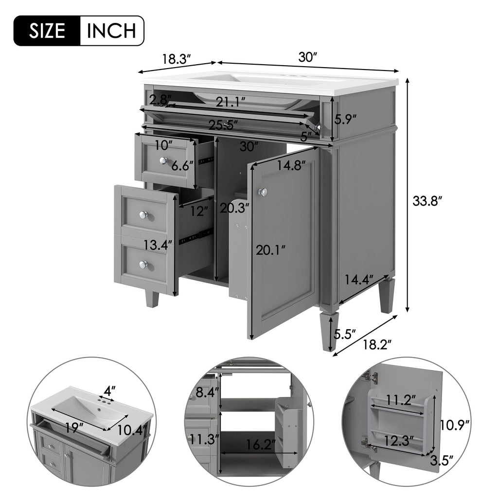 Bathroom Vanity With Top Sink, Storage Cabinet With 2 Drawers, Tip Out Drawer