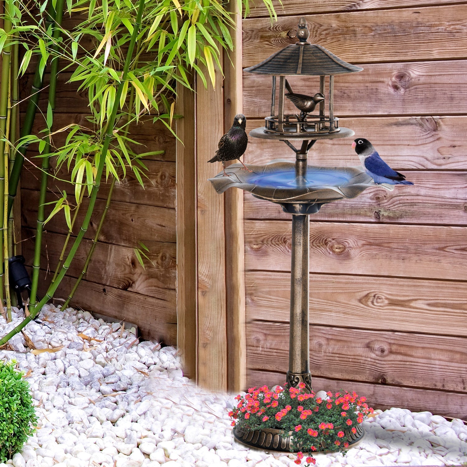 Outsunny 3-in-1 Garden Bird Bath Bowl Pedestal with Feeder