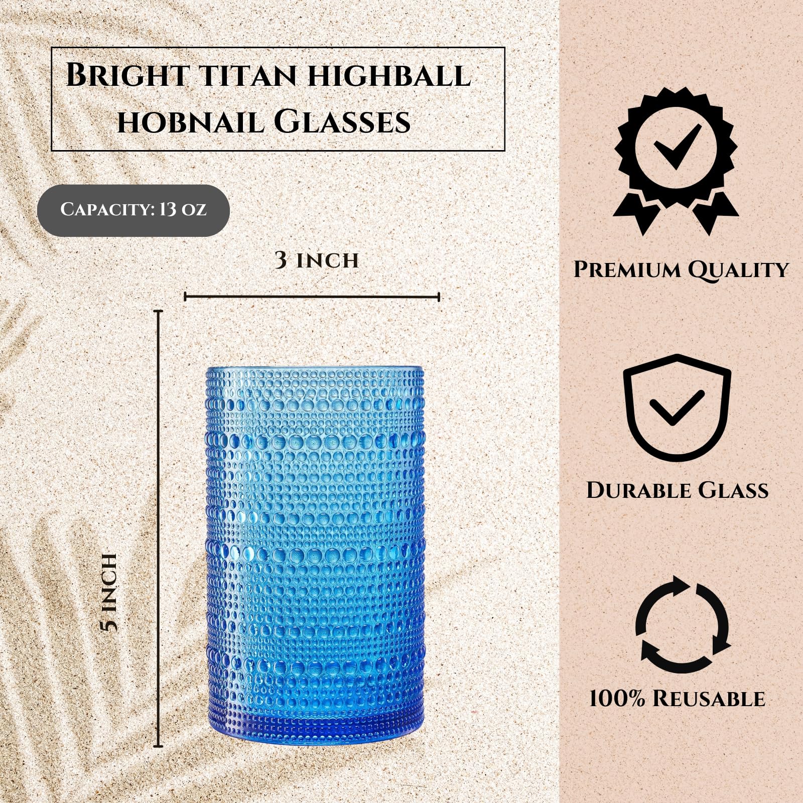 Madrid Acrylic Highball Hobnail Glassware, Set of 6
