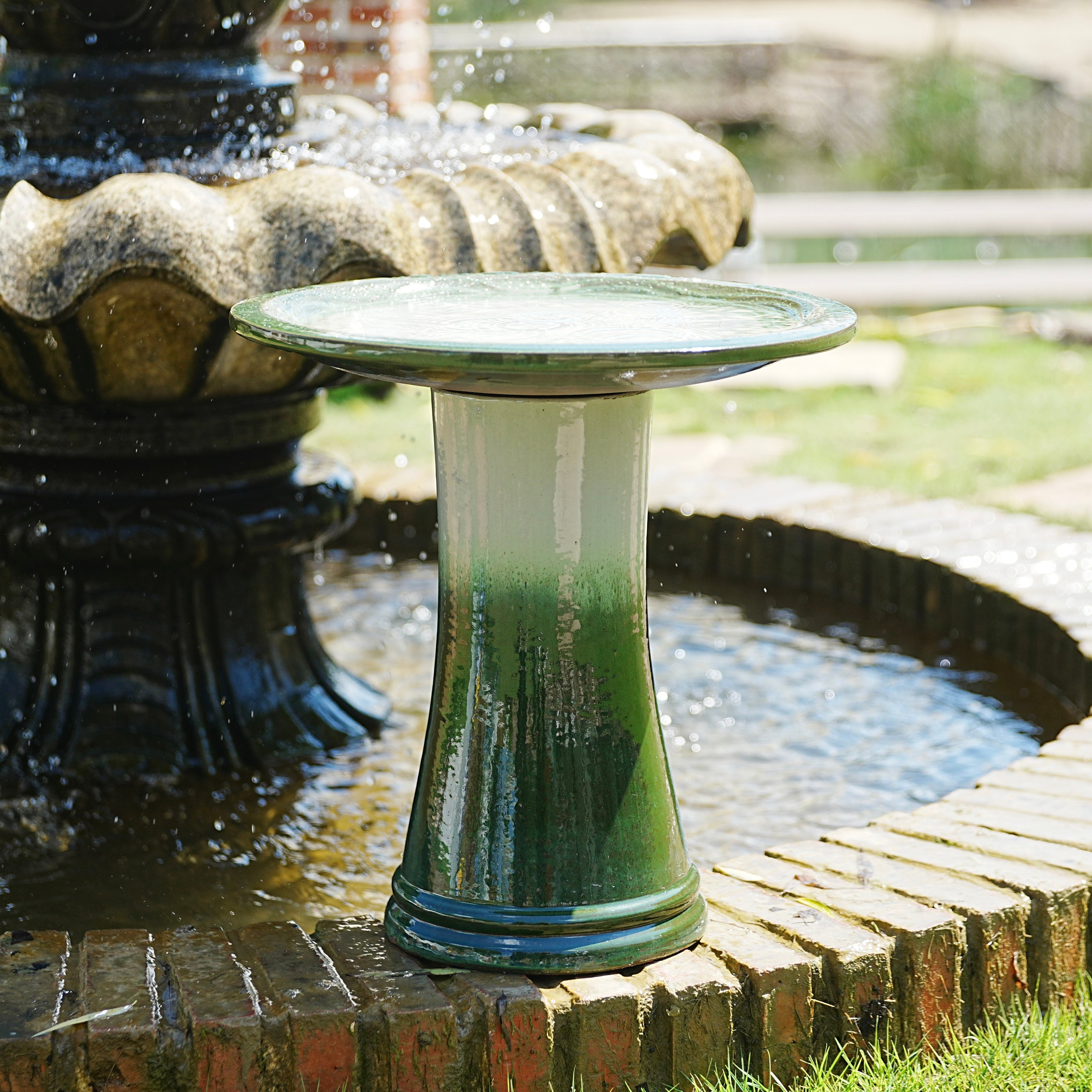 17" Ceramic Bird Bath for Outside, Elegant Tall Outdoor Bird Bath