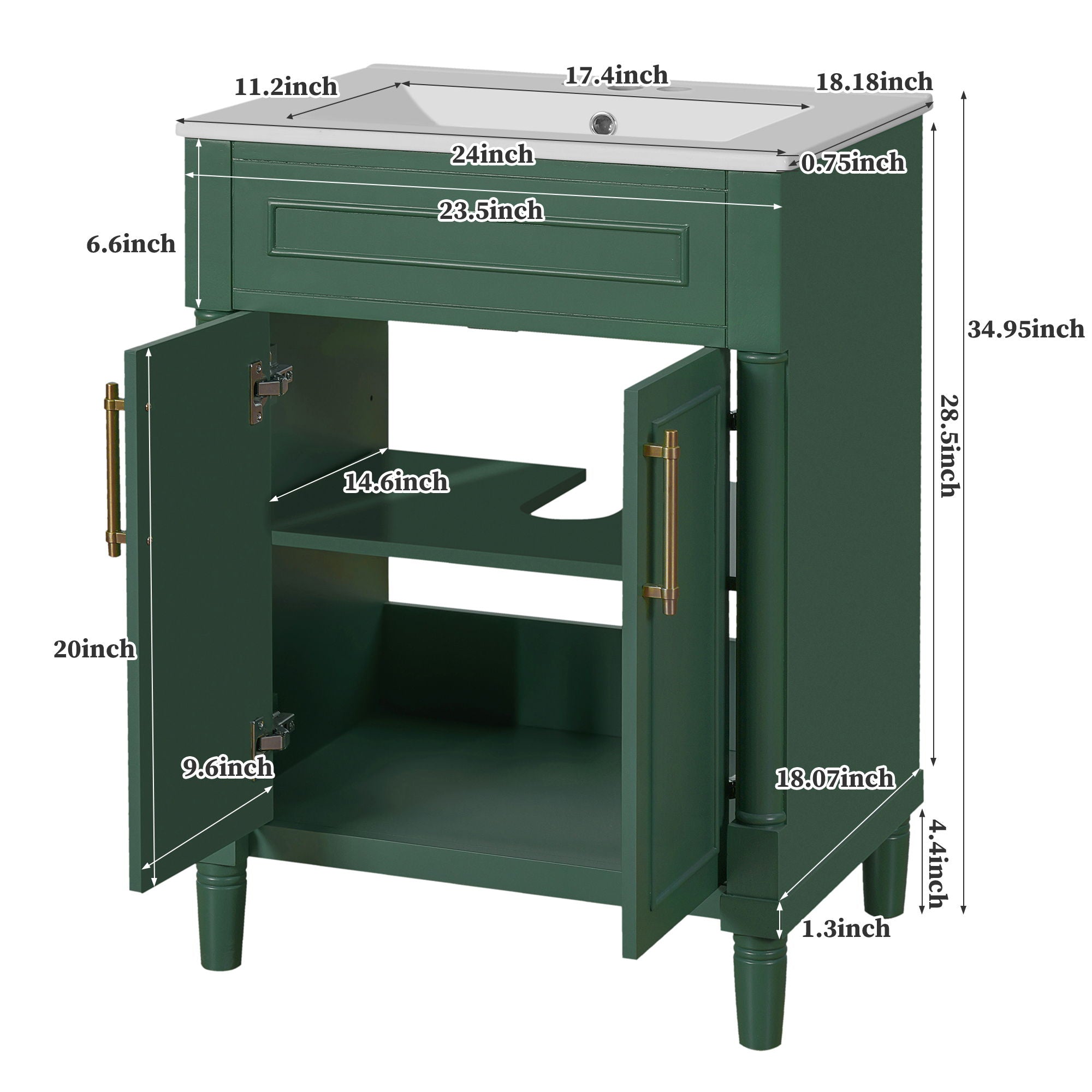 Bathroom Vanity With Integrated Sink and 2 Door Cabinet