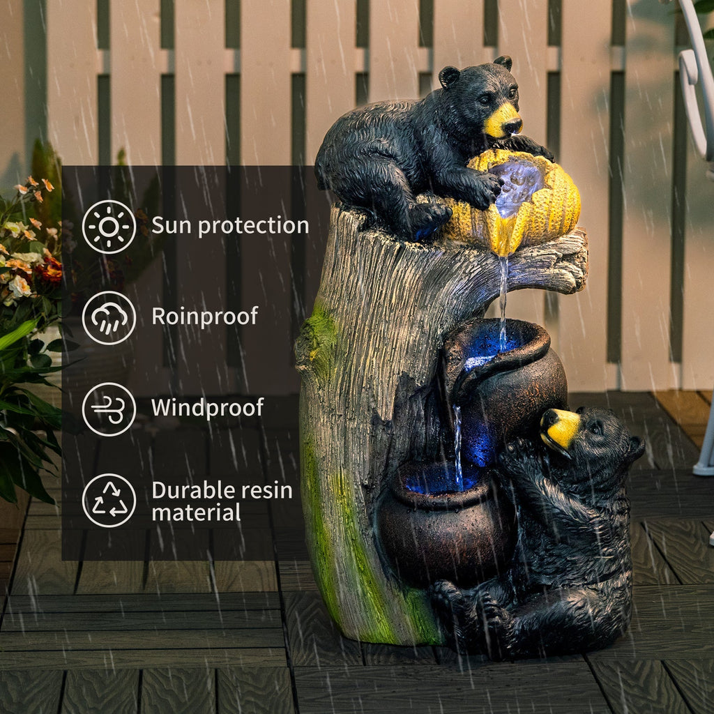 Bear Outdoor Water Fountain with LED Lights