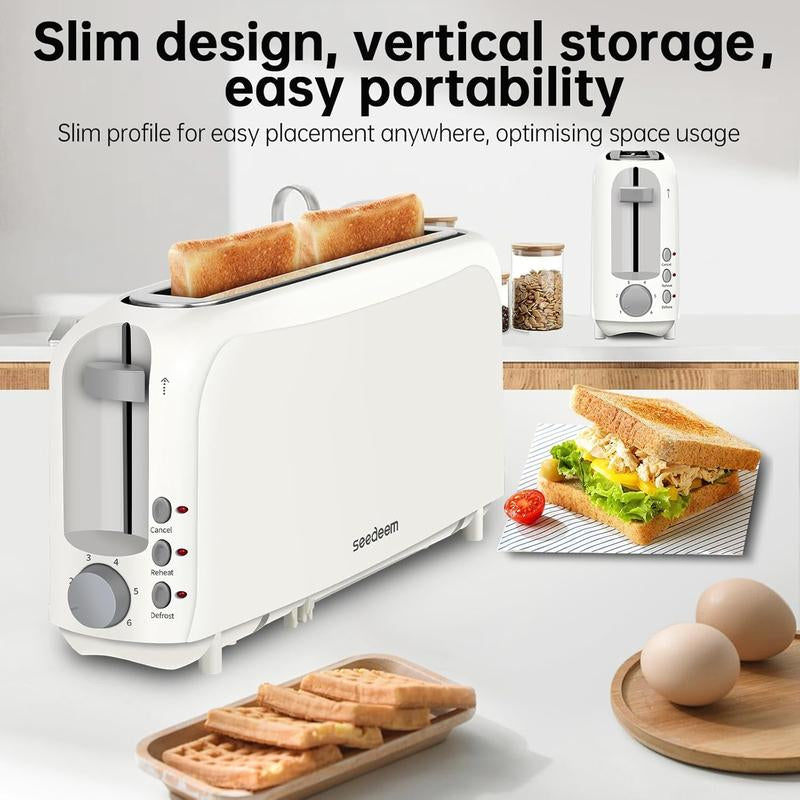 Fits-Anywhere 750W Slim Toaster with 6 Shade Settings, Cancel, Reheat & Defrost, Removable Crumb Tray - Perfect Toast Every Time!