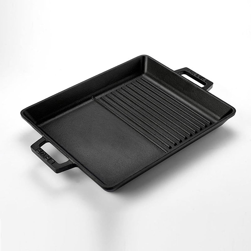 Lava Cast Iron Hybrid Grill Pan - 10x12 Inch Rectangular Enameled Pan for Indoor Stovetop Oven Use, Grill and Fry Simultaneously