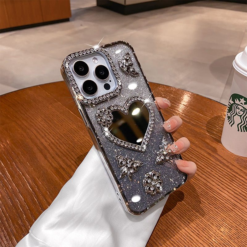 New-style Phone Case With An Electroplated Heart-shaped Mirror