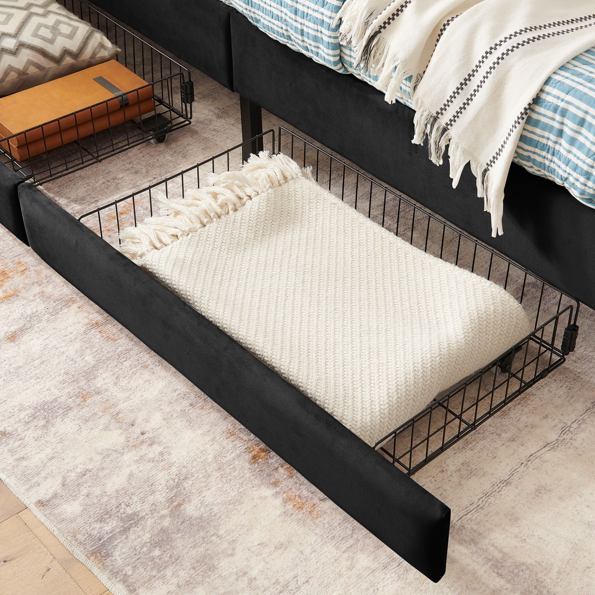 Upholstered Platform Bed Frame With 2 Storage Drawers And Adjustable Sofa Bed